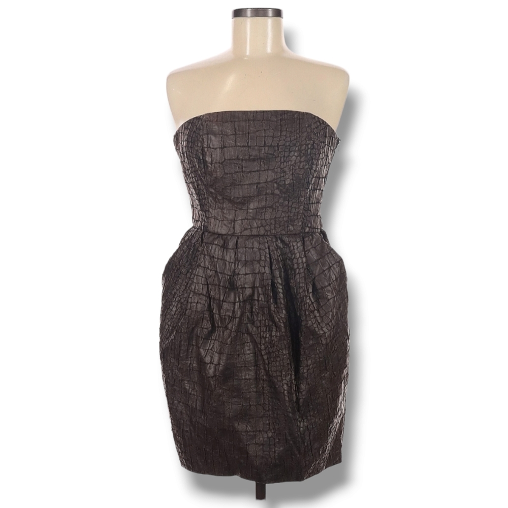 RACHEL Rachel Roy Strapless Mini Dress Size 8 Brown Animal Print Black Accents